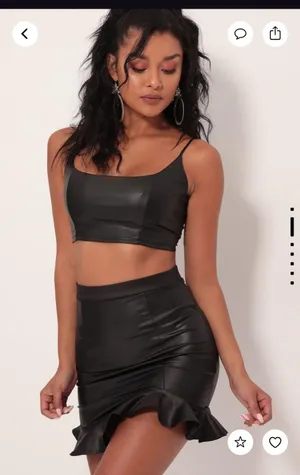 Lucy in the Sky Two-Piece Set Matte Black Faux Leather Skirt and Tie Back Top thumbnail 1