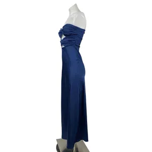 Runaway Blue Silk Satin Strapless Bandeau Bustier Cutout Maxi Dress Size XS thumbnail 2