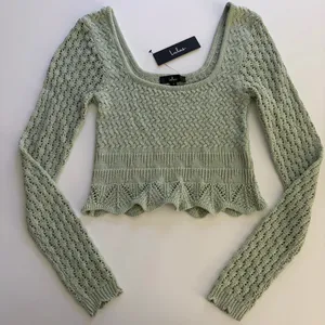 NWT! Lulus Sage Green Cropped Crochet Top thumbnail 3