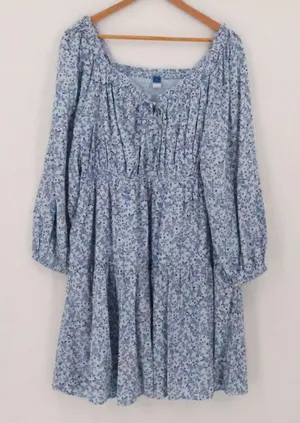 Old Navy Floral Tiered Mini Dress Womens Size XL Blue Ditzy Floral Milkmaid NWT thumbnail 1