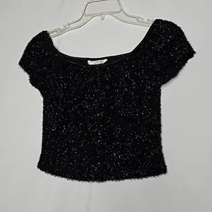 Alexia Admor New York metallic shimmer shaggy fuzzy soft evening top sz Medium thumbnail 3