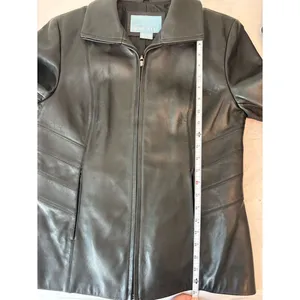 Nine West Soft Genuine Leather Jacket Black Zip Front Women M thumbnail 9