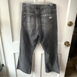American Eagle 90’s Flare Jeans 10 Distressed Ripped Cotton Grey Pockets Retro thumbnail 2