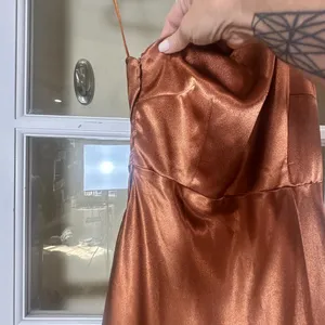 BIRDY GREY Kira copper satin 1 shoulder bridesmaid bridal maxi dress NWOT Medium thumbnail 6