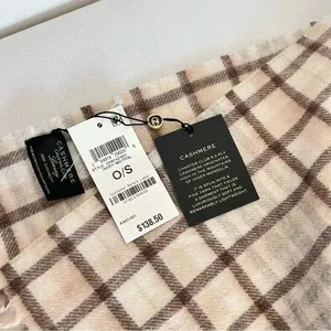 Charter Club Luxury Cashmere Plaid Scarf Ivory Neutral 2-Ply Lightweight Unisex thumbnail 6