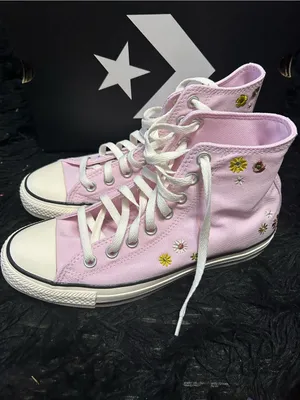 CONVERSE Ctas Hi top pink floral embroidered lace up shoes sneakers women’s 8.5 thumbnail 7
