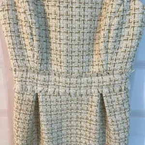 Badgley Mischka White Gold Tweed Boat Neck Cap Sleeve Sheath Dress Size 0 thumbnail 4