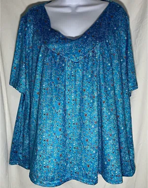 Women's Blue Floral V-Neck Short Sleeve Knit Sleepwear Top Polyester/Spandex 5XL thumbnail 1