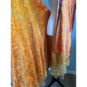 Boho Reversible Wrap Midi Skirt Orange Green fes Paisley Floral retro whimsigoth thumbnail 4