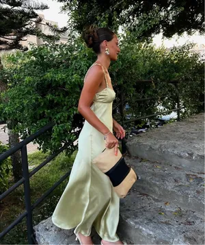 ZARA dress maxi Midi sage Lingerie light olive green satin Effect Wedding Party Coctail thumbnail 9