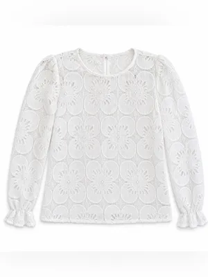 CUPSHE Women’s Small White Floral Lace Long Sleeve Blouse Top Boho Romantic thumbnail 6