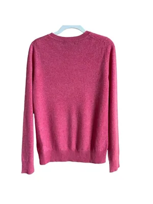 Tahari 100% Cashmere Crewneck Sweater Raspberry Size Medium Luxury Colorful thumbnail 2