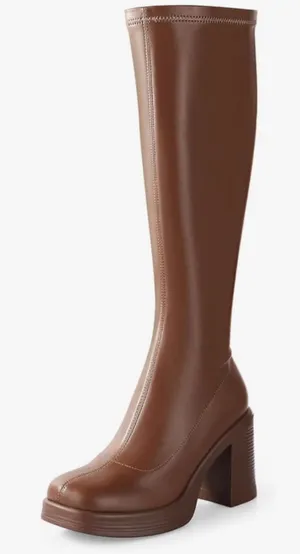 NEW Vegan Leather Knee Platform Chunky Heel Side Zipper High Boots 11 thumbnail 1