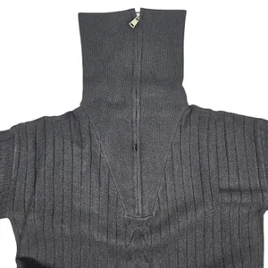 Area Stars Black Shimmer‎ Ribbed Cable Knit Quarter Zip Sailor Collar Sweater S thumbnail 3