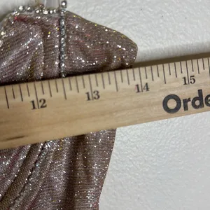 Elegant LOW-CUT GLITTER CAMI DRESS in apricot ladies size medium stretch cute thumbnail 7