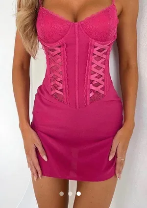 Pink Lace Corset Mini Dress NWT S thumbnail 1