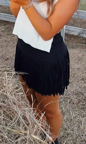 black suede fringe skirt thumbnail 1