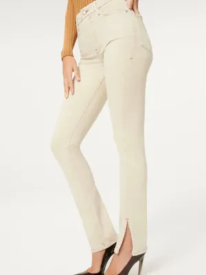 Good American Good Classic Jeans Womens 10 Bone Beige Skinny Ankle Slit Stretch thumbnail 4
