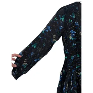 NWT Anthropologie Ruched Floral‎ Mini Dress Black Blue Size XS Fairy Feminine thumbnail 11