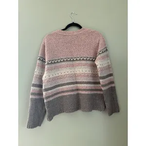 Van Heusen VTG Women's Pink Gray White Striped Knit V-Neck Pullover Sweater M thumbnail 4