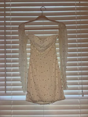 Oh Polly Mini Dress Embellished Long Sleeve White thumbnail 3