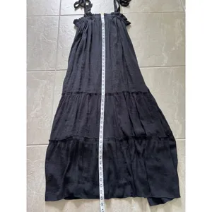 Blu Pepper Dress Womens Large‎ Black Maxi Tiered Tie Quiet Luxury Resort Beachy thumbnail 4