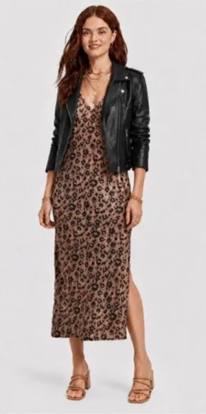 NWT Target A New Day Brown Satin Leopard Animal Print Midi Slip Dress Size M thumbnail 1