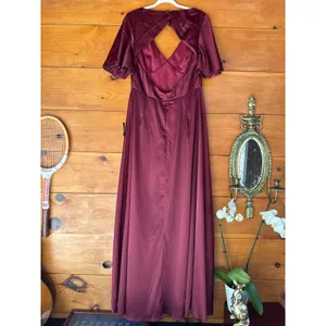 NWT Lulus Elegant Confidence Red Satin Flutter Sleeve Cutout Maxi Dress Size XL thumbnail 6