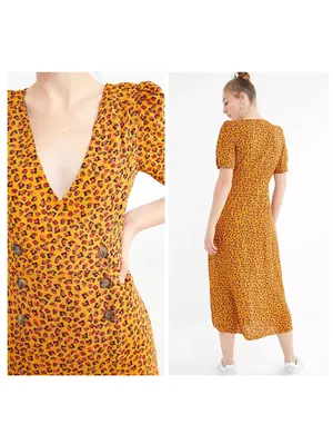 Urban outfitters NWOT $79 Woman’s S Mustard leopard print shortsleeve midi dress thumbnail 2