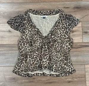 AMERICAN EAGLE Y2k Western Leopard Print Peplum Tie-front Blouse | Size Medium thumbnail 1