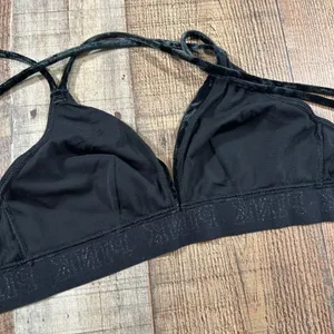 Pink Victoria's Secret Black Crushed Velvet Bralette Silver Logo Band Small Bra thumbnail 6