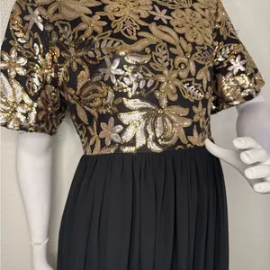 Stevie Hender Formal Line Maxi Formal Dress Black Color Gold Lace Size L. I#89 thumbnail 4