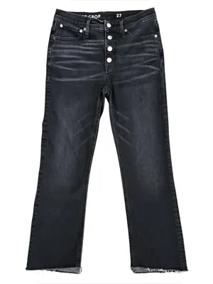 J Crew Washed Out Black Raw Hem Button Fly 9” Billie Demi Boot Cut Crop Jeans 27 thumbnail 1