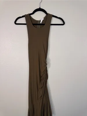 Daily Practice Olive Green Ruched Asymmetrical Midi Dress Womens XXS Casual thumbnail 14