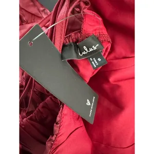 NWT Lulus Poised Passion Wine Red Taffeta Pleated Ruffled Midi Dress Size Small thumbnail 8