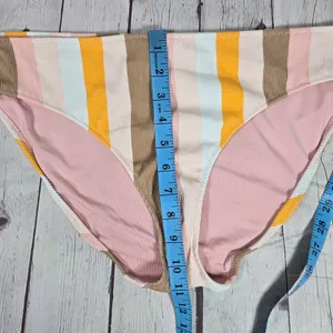 Aerie Ribbed Stripe Bikini Bottoms Ivory Gold Neutral Tan Size XXL‎ thumbnail 8