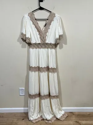 Wishlist apparel ocean Gown ivory bohemian maxi dress featuring a V-necklin S thumbnail 2