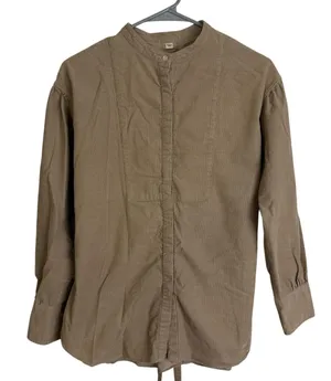 Snidel Button Up Top Womens Size 0 Tan Corduroy Long Sleeve Tie Back Casual * thumbnail 1
