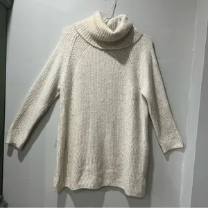 Topshop Women's Turtleneck Sweater Cream Tan Fuzzy Stripe Long Oversized Sz 0/2‎ thumbnail 2