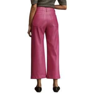 Anthropologie Maeve Colette Faux Leather Wide Leg Cropped Pants Pink Size 20W thumbnail 2