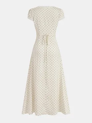 CoMMENSE Polka Dot Lace Trim Maxi Dress, size medium NWT Satin Sold out thumbnail 3