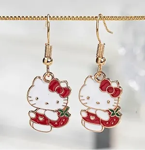 Adorable Red Strawberry Hello Kitty Dangle Earrings - thumbnail 4