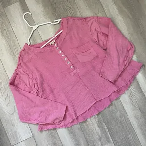 Cotton Gauze Top pol oversized henley womens Pink (small) bohemian coastal beach thumbnail 1