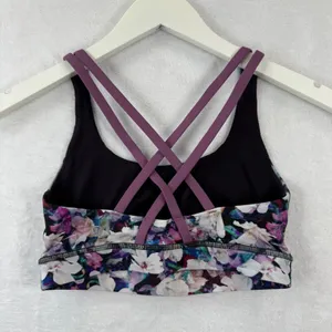 Lululemon Energy Bra Floral Print Strappy Back‎ Purple Multi Size 4 W7ANYS thumbnail 2