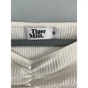 Tiger Mist Womens Crop Top White Ribbed Ruched Off Shoulder Long Sleeve Size S thumbnail 5