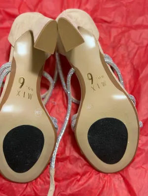 Mix No. 6 Beige Strappy Heels with Silver Crystal Straps thumbnail 3