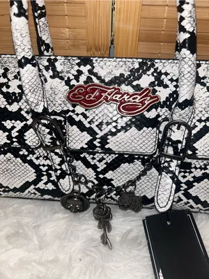 Ed Hardy Handbag Grey Snakeskin Charms Detachable cross body Strap purse NWT thumbnail 3
