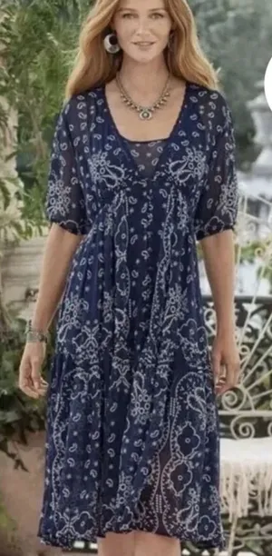 Sundance Brieia Bandana Print Sheer Button Front Dress Size Medium Paisley thumbnail 1
