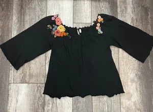 Moth for 3/4 Sleeve Black Wool Blend Blouse Floral Appliqué Detail thumbnail 11
