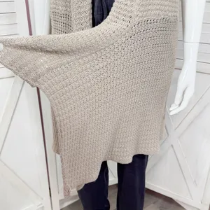 RXB Boho Open‎ Waterfall Long Cardigan Sweater Vest Tan Large Cotton thumbnail 6